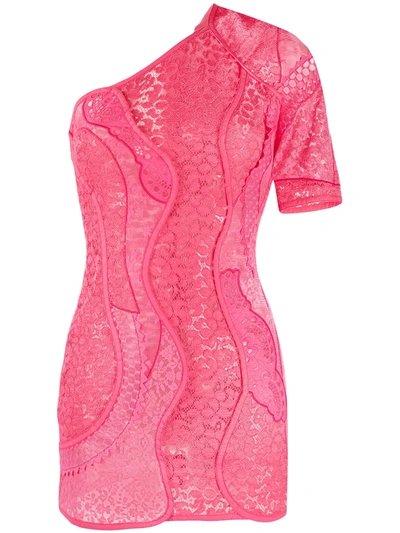 Stella Mccartney Daniela One-shoulder Cotton-blend Corded Lace Mini Dress In Pink