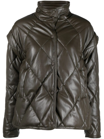 Apparis Liliane Lightweight Faux Leather Puffer Jacket In Green