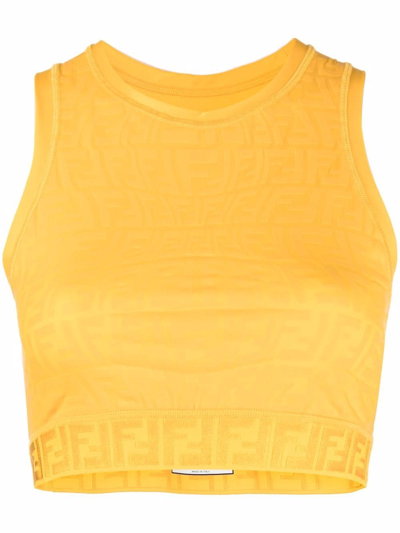 Fendi Logo-tape Detail Sleeveless Cropped Top In Yellow