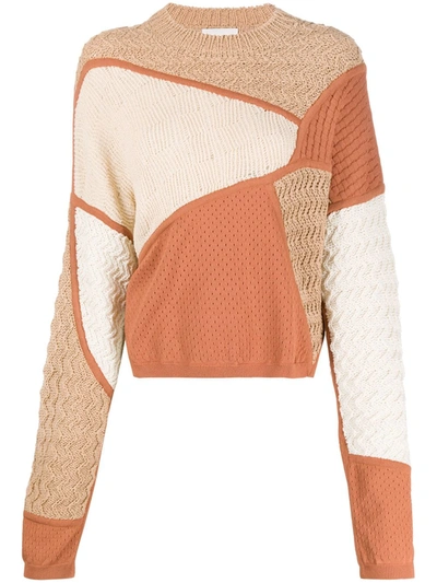 Nanushka June Cropped Patchwork-effect Cotton-blend Sweater In Multicolor