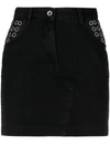 Patrizia Pepe Eyelet-embellished Denim Mini Skirt In Black