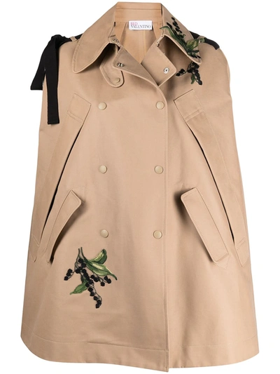 Red Valentino Redvalentino May Lily Embroidered Trench Cape In Neutrals