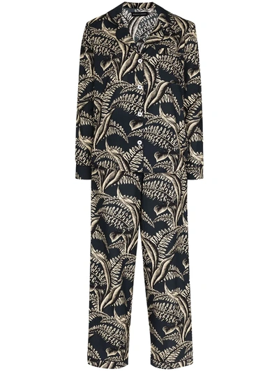 Desmond & Dempsey Fern-print Pyjama Set In Blue