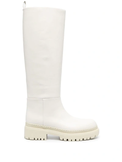 Semicouture Leather Knee High Boots In White