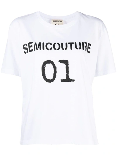Semicouture Cotton T-shirt With Logo Print In White