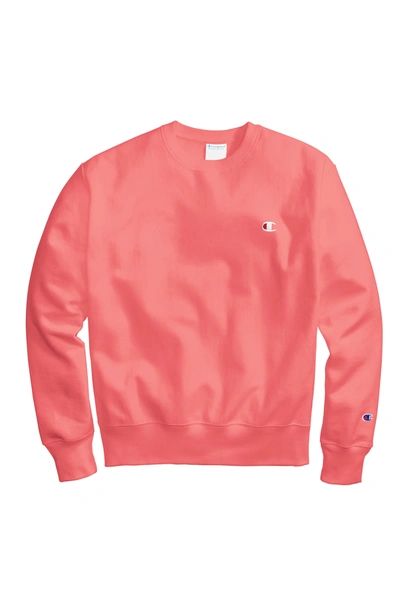 Champion Reverse Weave Fleece Crew Neck Sweatshirt In Citrus Pink