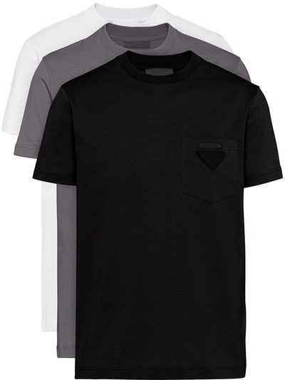 Prada Set Of Three Cotton-jersey T-shirts In Black