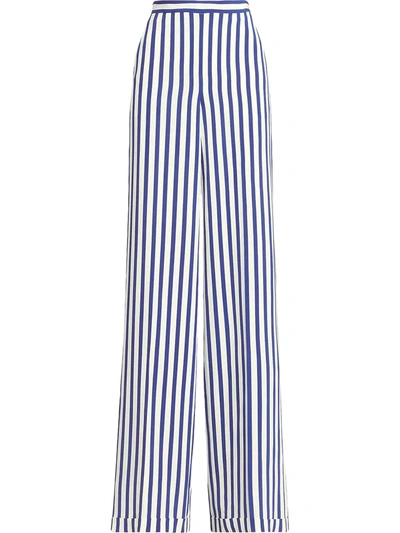 Ralph Lauren Rhona Striped Silk Crepe De Chine Pant In Royal Blue/white