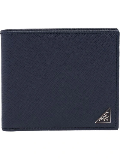 Prada Logo Plaque Wallet In Blue