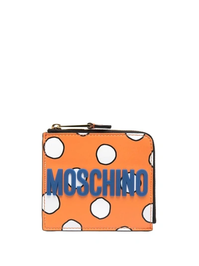 Moschino Logo-plaque Graphic-print Wallet In Blue/orange