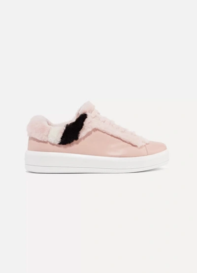 Prada Shearling-trimmed Leather Sneakers In Blush