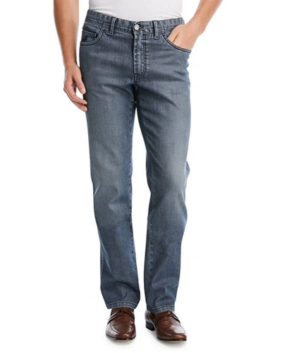 Brioni Dark-wash Stretch-denim Jeans In Navy