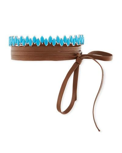 Fallon Monarch Jagged Crystal & Leather Choker In Turquoise