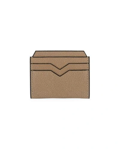 Valextra Textured Leather Card Case In Taupe
