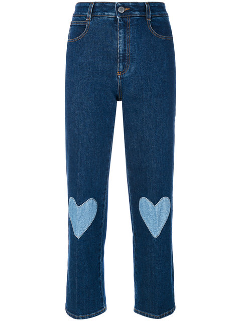 Stella Mccartney Heart Knee Patch Cropped Jeans In Blue Denim | ModeSens