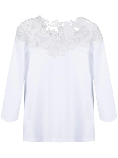 Ermanno Scervino Lace-trimmed Long-sleeved Top In White