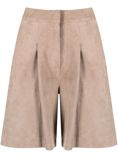 Arma Wide-leg Leather Shorts In Dove Grey
