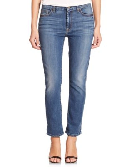 7 For All Mankind Straight Cropped Boyfriend Jeans In Lavierra Washed Blue