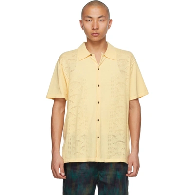 Double Rainbouu Yellow Knit 'retro Rainbouu' Short Sleeve Shirt In Butter