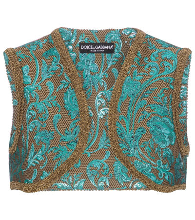 Dolce & Gabbana Floral-brocade Vest In Blue