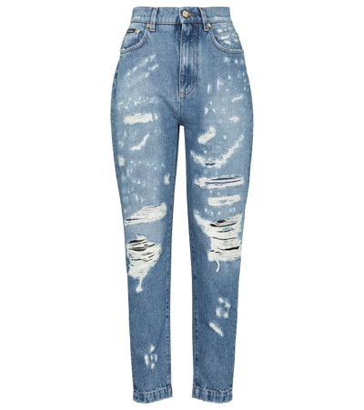 Dolce & Gabbana High-rise Distressed Slim Jeans In Blue