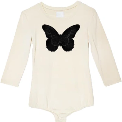 Agnė Kuzmickaitė Nude Bodysuit With Black Velvet Embroidered Butterfly