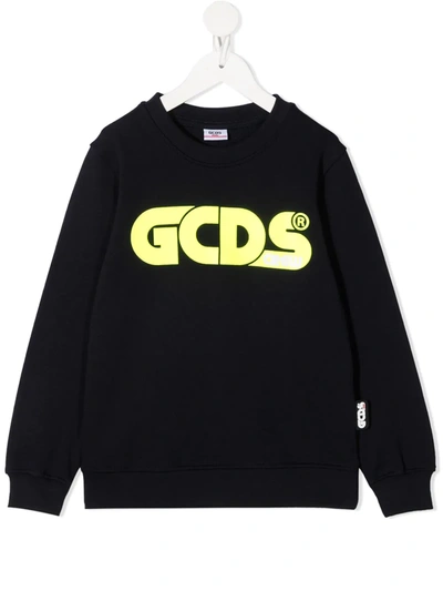 Gcds Kids' Neon Yellow Logo Sweatshirt In Blue