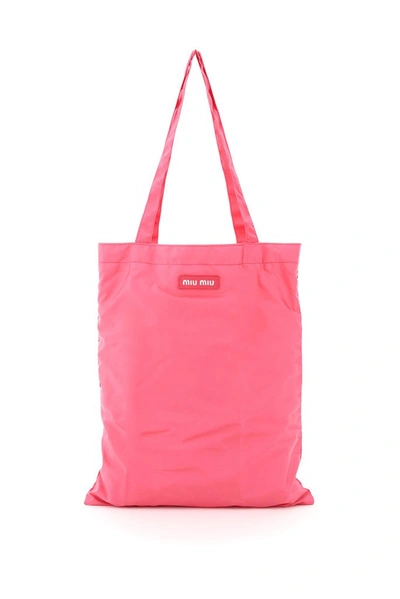 Miu Miu Foldable Shopper Tote Bag In Argento