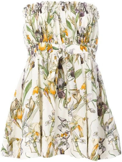 Alexander Mcqueen 'wild Iris' Print Silk Crepe De Chine Tube Top In Neutrals