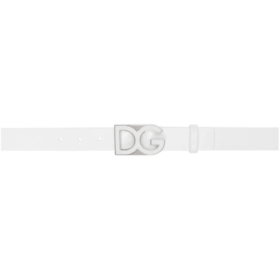Dolce & Gabbana White Logo Belt In 80002 Bianc