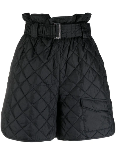 Ganni Quilted Recycled-fibre Ripstop Shorts In Black