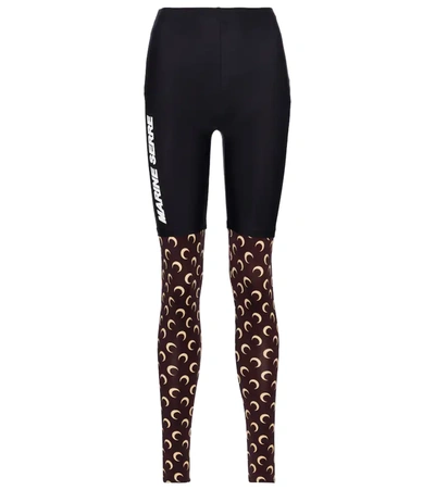 Marine Serre Crescent Moon-print Recycled-fibre Leggings In Schwarz
