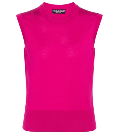 Dolce & Gabbana Round Neck Knit Shell Top In Pink