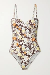Tory Burch Lipsi Floral-print Underwired Swimsuit In Beige