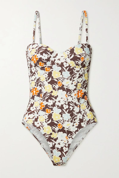Tory Burch Lipsi Floral-print Underwired Swimsuit In Brown