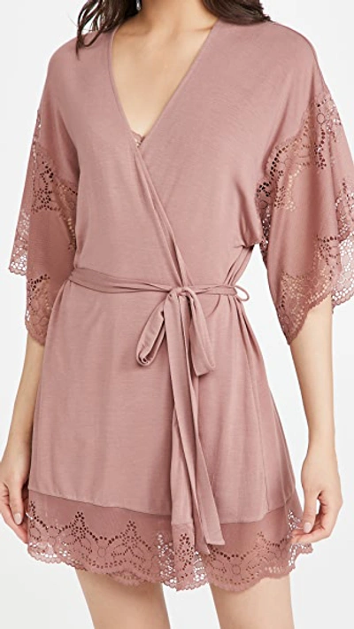 Eberjey Beatrix Dusky Pink Stretch-jersey Robe In Hazelnut