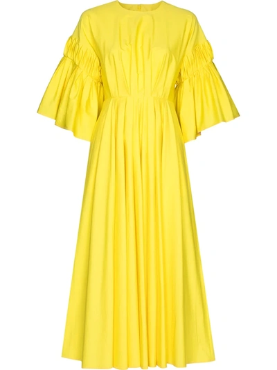 Roksanda Iosefina Fluted-sleeve Cotton-poplin Midi Dress In Yellow