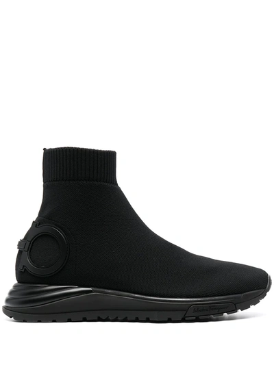 Ferragamo Gancini Stretch-knit Sneakers In Black