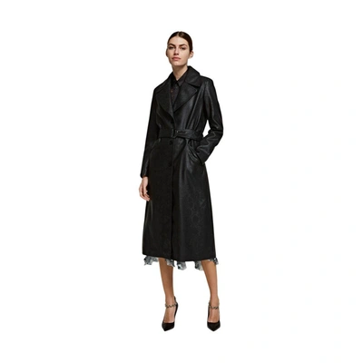 Karl Lagerfeld Women's  Black Polyester Trench Coat