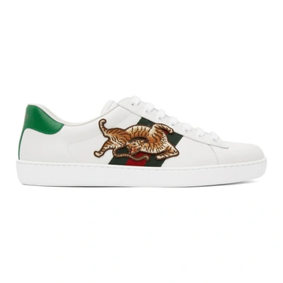 Gucci White Ace Leather Sneakers In Weiss