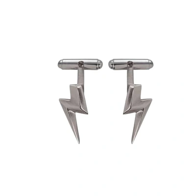 Edge Only 3d Flat Top Lightning Bolt Cufflinks In Silver