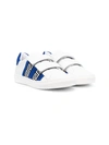 Versace Teen Logo-print Sneakers In White/ Blue/ Gold