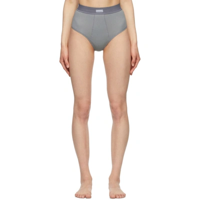 Skims Cotton Collection Ribbed Cotton-blend Jersey Briefs In Gray