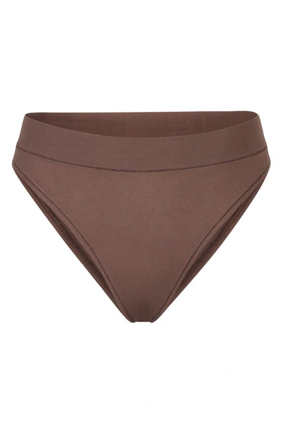 Skims Stretch Cotton Jersey Cheeky Tanga In Garnet