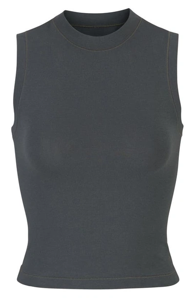 Skims Stretch Cotton Jersey Mock Neck Tank In Deep Sea