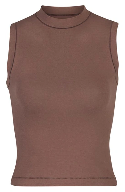 Skims Stretch Cotton Jersey Mock Neck Tank In Garnet