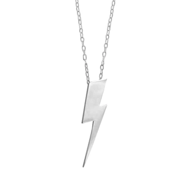 Edge Only Flat Top Lightning Bolt Pendant Long Silver