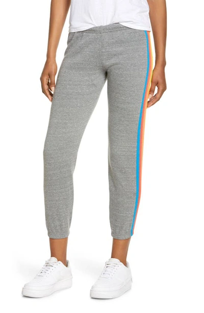 Aviator Nation Stripe Sweatpants In Heather Grey/ Neon Rainbow