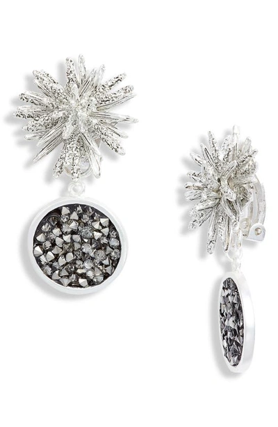 Karine Sultan Crystal Cluster Drop Clip Earrings In Silver
