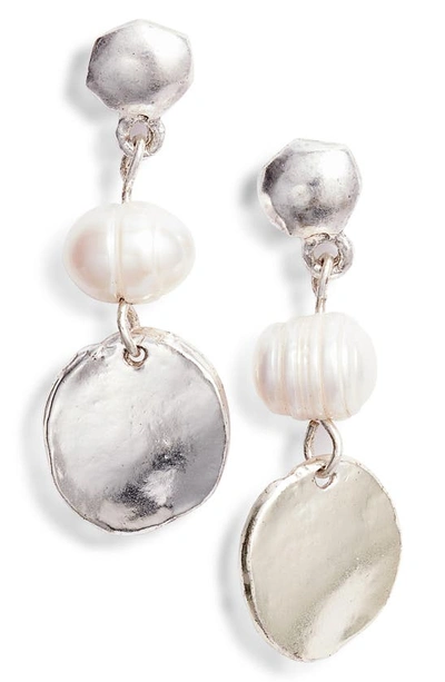 Karine Sultan Flat Disc Imitation Pearl Drop Earrings In Silver